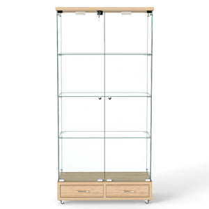 English Elm Modern Glass Display Cabinet With Led Lighting, 2 Drawers & 4 Shelves For Stylish Storage Solutions W241S00060