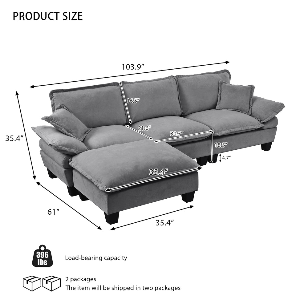English Elm Modular Chenille Cloud Sectional with Sculptural Curved Arms and Movable Ottoman W3163S00118