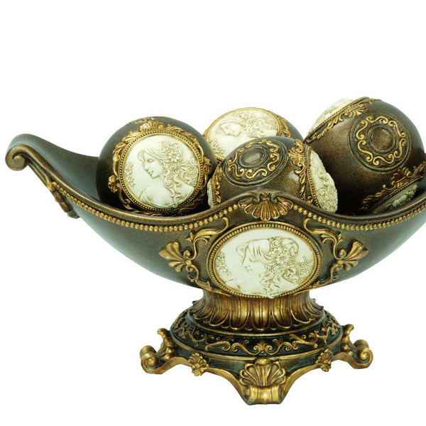 English Elm 8" Polyresin Decorative Bowl with Classical Greek Engravings and Antique Bronze Finish B072116416