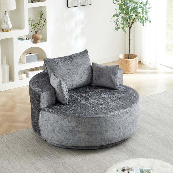 English Elm 55''l 55'l Chenille Swivel Lounge Chair Plush Foam Fill 360 Rotation Modern Living Room Grey W834S00641