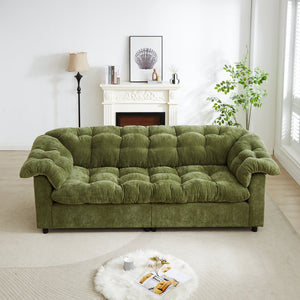 English Elm 99.2" Chenille Modern Deep Seat Sofa with Cloud-Like Cushioning, Zippered Arm Pads & Solid Wood Frame Green W1193S00149