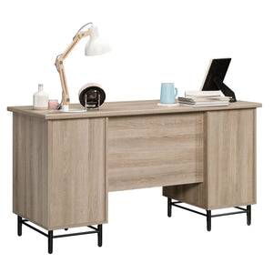 English Elm Executive Desk with Large Desktop, Light Oak & White Accents, File Drawers, Durable Metal Base B356P367821