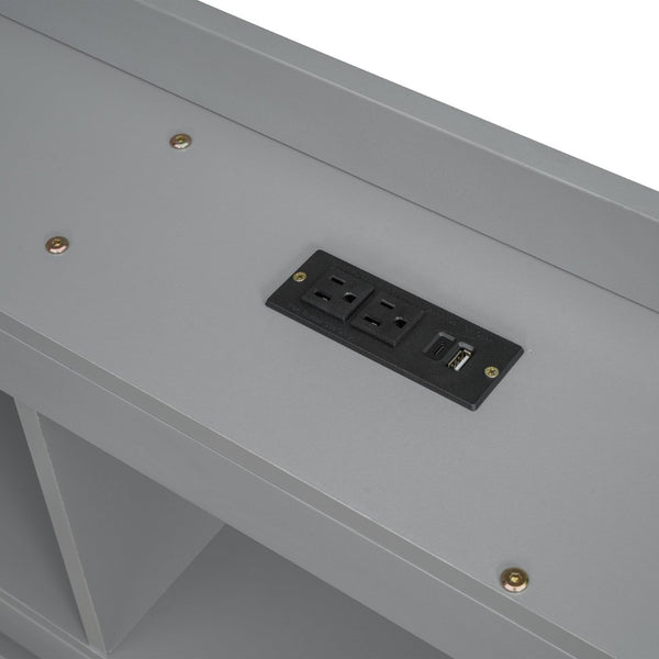 English Elm Twin Size L-Shaped Bookcase Bed With Usb Charging, Drawers, And Stylish Grey Finish For Modern Rooms W504S00218-GIGA