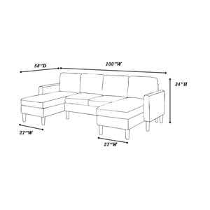 English Elm 3pc Sectional Sofa Set with Dual Chaises Corduroy Upholstery Modern Square Arms Tapered Legs Cozy Comfort Beige 47 L x 18 W x 58 H B011P340110
