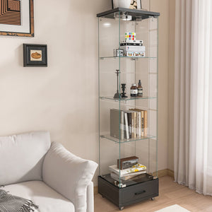 English Elm Modern Glass Display Cabinet With Led Lights - Stylish 4-Shelf Storage For Collectibles & Decor W241P268241