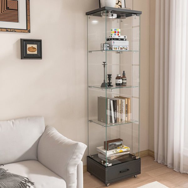 English Elm Modern Glass Display Cabinet With Led Lights - Stylish 4-Shelf Storage For Collectibles & Decor W241P268241