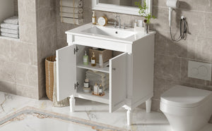 English Elm 30" French Style Bathroom Vanity with Ceramic Basin Soft Close Doors Wood Legs White N710P415327K