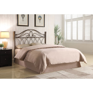 English Elm Willston Brown Queen Metal Scroll Headboard — Romantic Curved Scrollwork, Classic Finials, Warm Traditional Style B062P340843