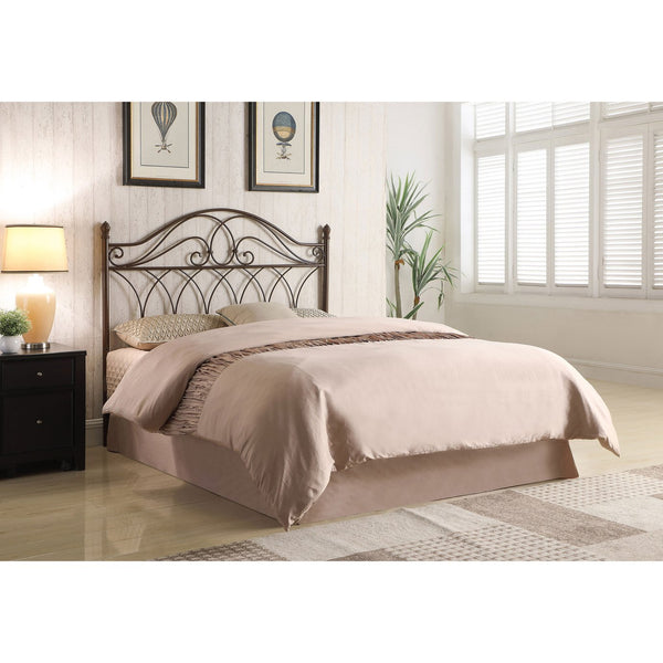 English Elm Willston Brown Queen Metal Scroll Headboard — Romantic Curved Scrollwork, Classic Finials, Warm Traditional Style B062P340843