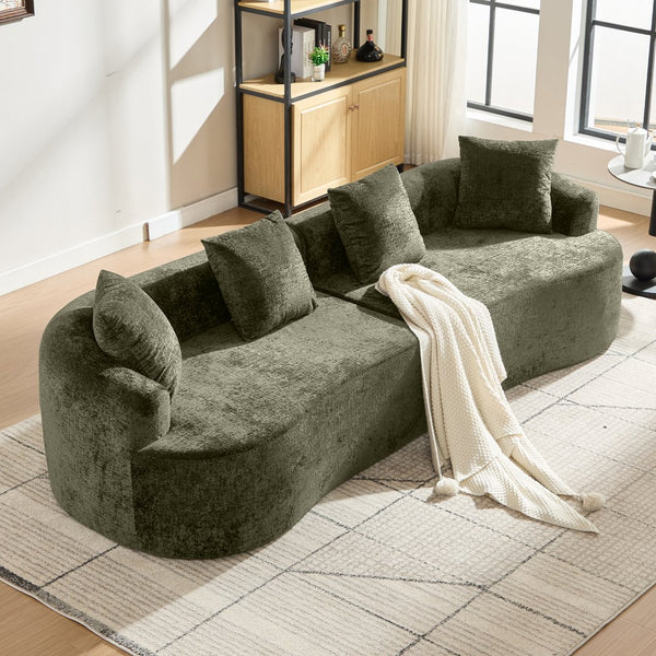 English Elm Curved Chenille Loveseat with Memory Foam Cushions for Compact Living Spaces Olive Green W2915S00085
