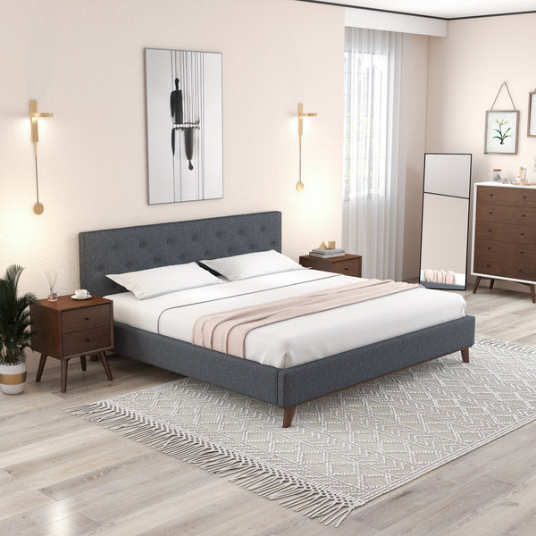 English Elm Ashcroft Furniture - Graceville King Size Upholstered Platform Bed With Tall Tufted Headboard - Modern Comfort & Style B183S00061