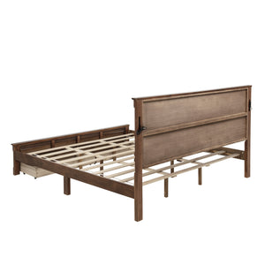English Elm King Pine Wood Storage Bed with Led Lighting Usb Charging Tall Panel Headboard Walnut W504S00270