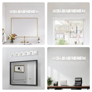 English Elm 41" Modern Crystal 6-Light LED Wall Sconce – 30W Chrome Bathroom Vanity Light 1950LM 6000K Stainless Steel W1340P248806