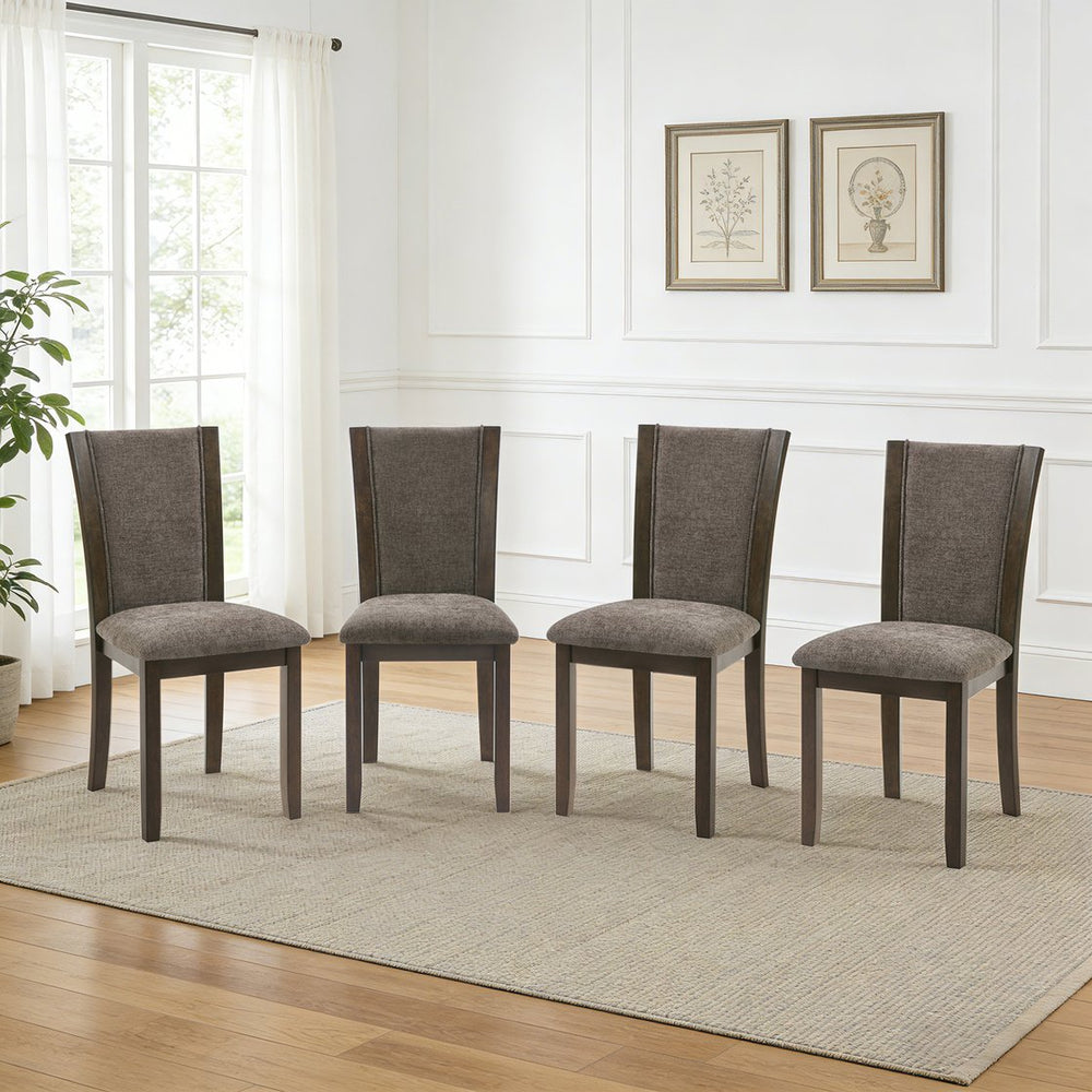 English Elm Dining Chairs Set of 4 Rubberwood Frame Linen Seat Minimalist Kitchen Seating W1998P373007