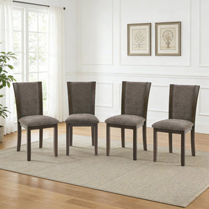 English Elm Dining Chairs Set of 4 Rubberwood Frame Linen Seat Minimalist Kitchen Seating W1998P373007