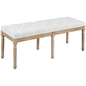 English Elm HOMCOM French Vintage 46" Tufted End of Bed Bench with Linen-Feel Cushion, Cream White Seating Charm W2225P173909
