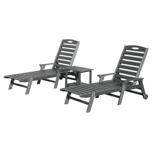 English Elm Pool Chaise Lounge Set Two Chairs Hdpe Outdoor Reclining Patio Sunbathing Furniture Grey W1859S00214
