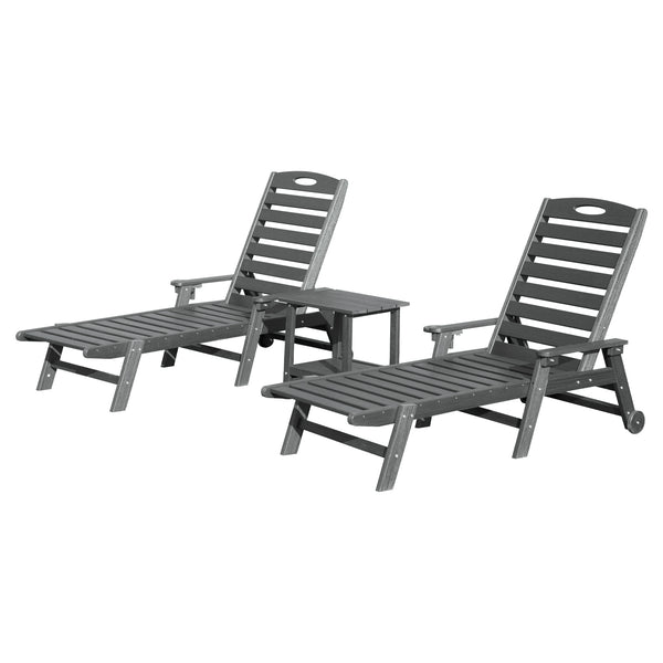English Elm Pool Chaise Lounge Set Two Chairs Hdpe Outdoor Reclining Patio Sunbathing Furniture Grey W1859S00214