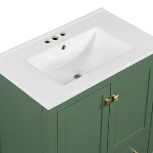 English Elm 30" Green Bathroom Vanity with Undermount Sink, Solid Wood Cabinet, Soft-Close Doors & Drawer Organizer N729P170521F