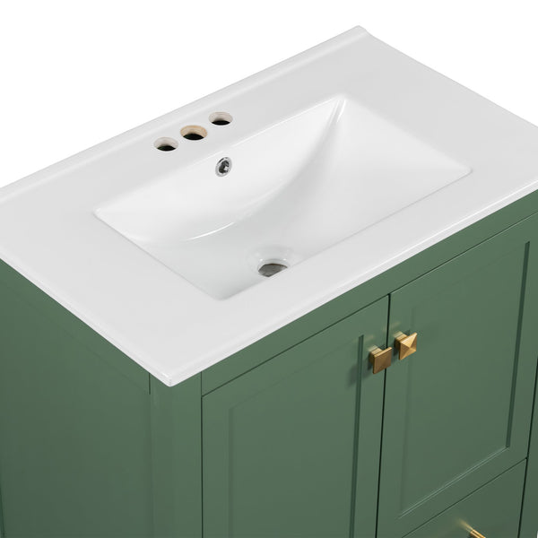 English Elm 30" Green Bathroom Vanity with Undermount Sink, Solid Wood Cabinet, Soft-Close Doors & Drawer Organizer N729P170521F
