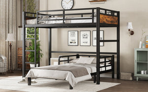 English Elm Twin Xl Solid Pine Loft Bed with Built-in Led Lighting and Storage Shelves W1580S00442