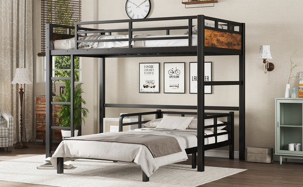 English Elm Twin Xl Solid Pine Loft Bed with Built-in Led Lighting and Storage Shelves W1580S00442