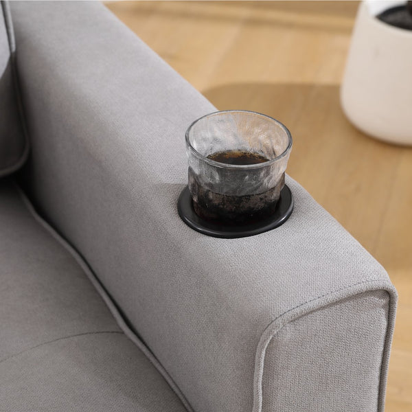 English Elm {VIDEO 3-in-1 Upholstered Futon Sofa Bed Convertible Loveseat with Tufted Back, Cup Holders & Side Pockets Light Gray W2325P183182