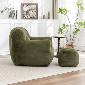 English Elm Bean Bag Chair - Luxurious Faux Fur Sofa With Back Support & Footstool For Ultimate Comfort & Style W2200P326906
