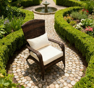 English Elm Soft Cushioned Wicker Adirondack Patio Chair with Tall Curved Back and Wide Armrests T3971P417319