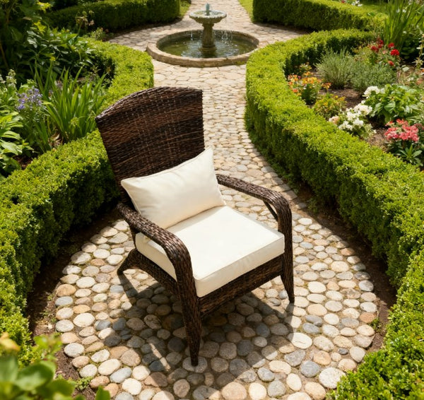 English Elm Soft Cushioned Wicker Adirondack Patio Chair with Tall Curved Back and Wide Armrests T3971P417319