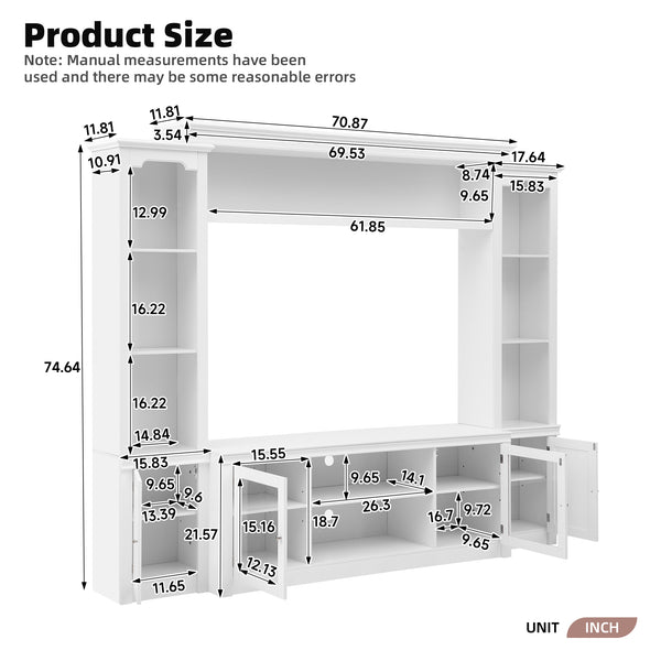 English Elm Entertainment Wall Unit with Glass Doors Open Shelving Mdf Living Room Storage White N710S688102K