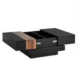 English Elm 31.4'' X 31.4'' Square Coffee Table With Sliding Tabletop, High Gloss Center Table With Hidden Storage Compartment, Extendable Cocktail Table With Walnut Grain Finish For Living Room, Black