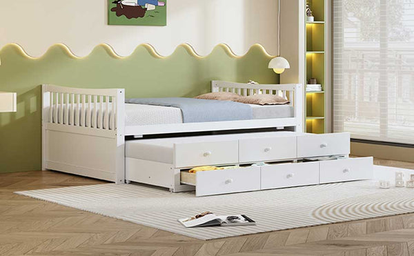 English Elm Full Size Daybed with Trundle Twin Pullout and Three Storage Drawers for Guest Rooms LP100341AAK