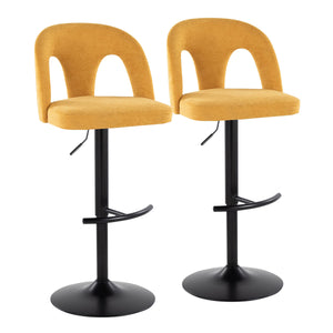 English Elm Adjustable Swivel Barstools Set of 2 Bold Yellow Fabric Matte Black Metal Frame B202S01952