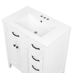 English Elm [video] 30 Inch Freestanding Bathroom Vanity White Mdf Pine Legs Ceramic Sink Soft Close N759P394442K