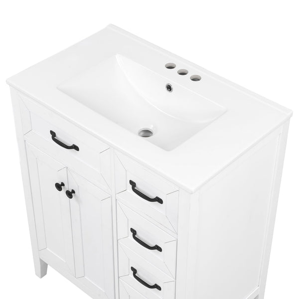English Elm [video] 30 Inch Freestanding Bathroom Vanity White Mdf Pine Legs Ceramic Sink Soft Close N759P394442K