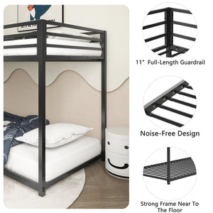 English Elm Adam Twin over Twin Bunk Bed Metal Black with Full Guardrails, Easy Assemble Slats & Floor Protectors B083P152996