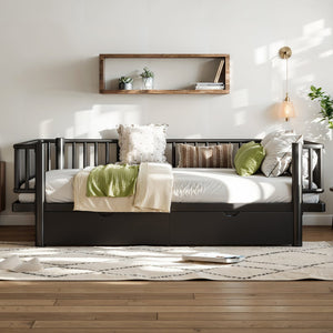 English Elm Full Size Metal Platform Storage Bed Low Profile Steel Frame with Built-in Drawers Black W5305P471350