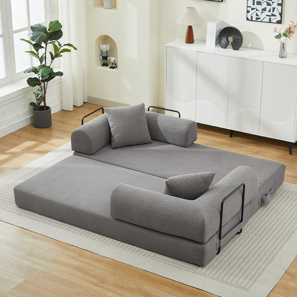 English Elm Folding Sofa Bed Corduroy Convertible 78.5" 3-Seater to Bed No-Assembly Foam Spring Comfort Grey W2915P343898