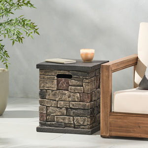 English Elm Mgo Faux Stone Propane Tank Holder Doubles as Outdoor Patio Side Table 63693.00