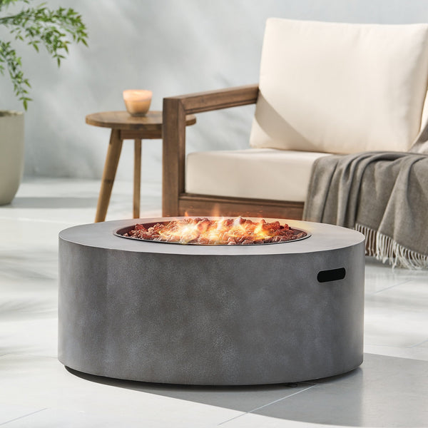 English Elm 32" Round Propane Fire Pit 40000 Btu Powder Coated Iron Outdoor Patio Centerpiece 67759.00CONRT-40K