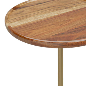 English Elm Becker Round Side Table with Acacia Wood Top, Antique Brass Stem & White Marble Base, 15" x 23" B136P159926
