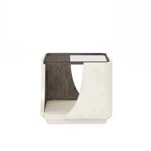 A.R.T. Furniture Blanc Contemporary End Table With Glass Top & Open Shelf - Alabaster & Burnished Bronze Accent Design White Parawood Solids,Resin,Metal,Glass 289303-1040