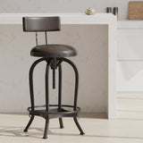 Christopher Knight Home® - Noble House - Vlippu Modern Industrial Upholstered Adjustable Height Swivel Barstool, Brown And Antique Black Brushed Silver