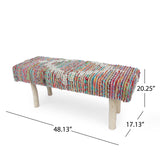 Christopher Knight Home® - Noble House - Laveta Handcrafted Boho Fabric Rectangular Bench, Ivory, Multicolor, and Natural