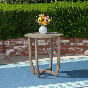 English Elm Hermosa Outdoor Round Acacia Wood Bistro Table Slatted Hardwood Patio Accent 57522.00GRY