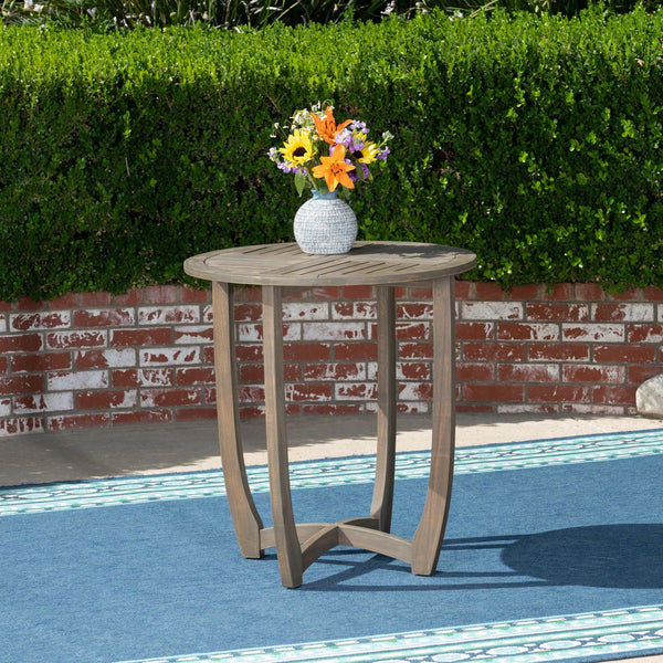 English Elm Hermosa Outdoor Round Acacia Wood Bistro Table Slatted Hardwood Patio Accent 57522.00GRY