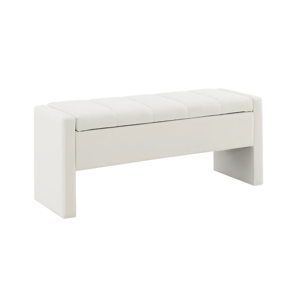 English Elm Modern Linen Upholstered Storage Bench Tufted Seat Organizer for Bedroom Entryway Beige W2671P429582