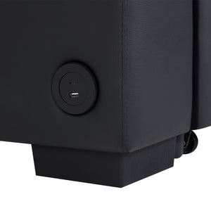 English Elm PVC Sleeper Sectional with USB Ports, Cupholders & Hidden Storage Arms – Convertible Black Sofa Bed B016S00052