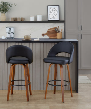 English Elm Fixed-height Mid-century Barstools with Walnut Legs and Grey Upholstered Seats Set Black,Walnut B202S01939